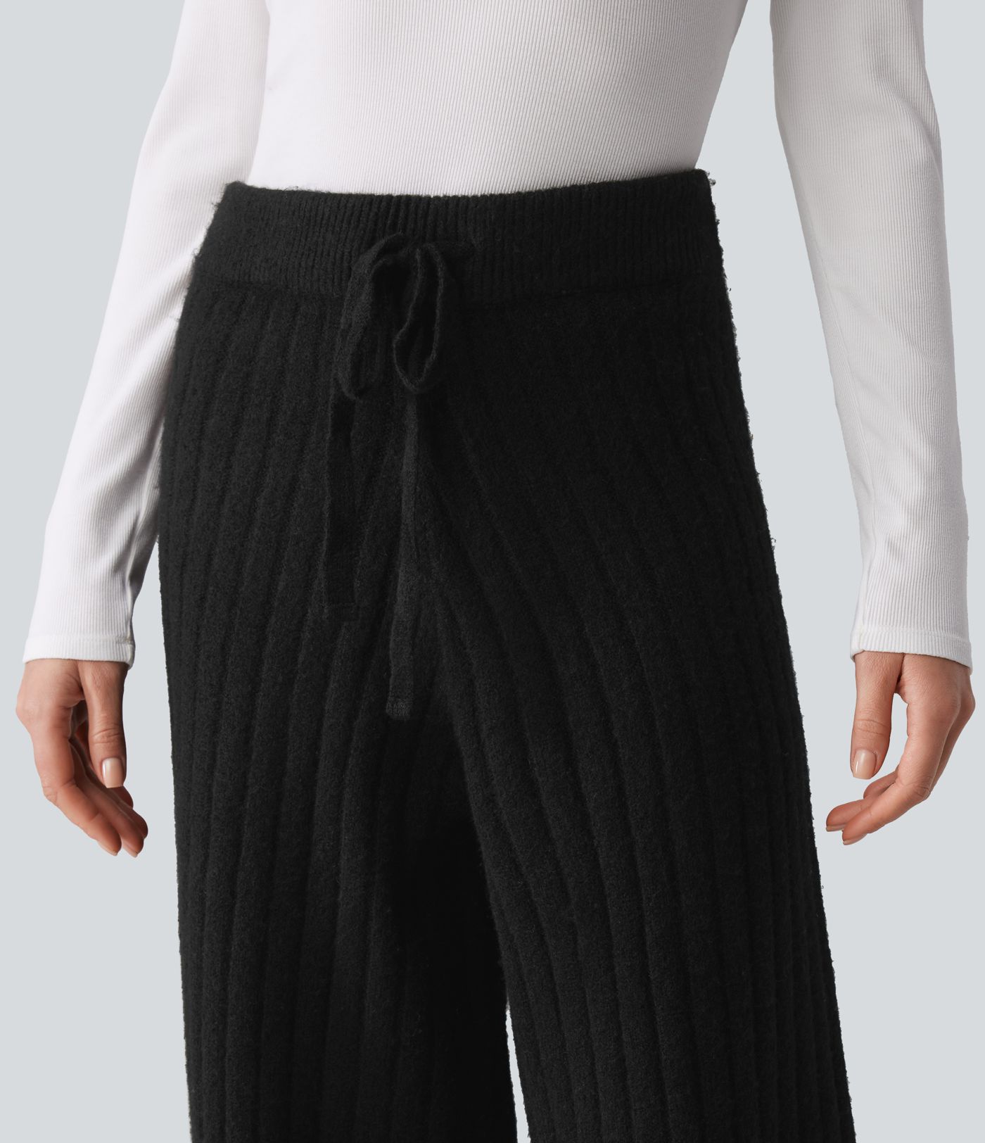 Pantalones anchos tipo suéter de tiro medio con cordón para estar en casa