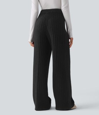 Pantalones anchos tipo suéter de tiro medio con cordón para estar en casa