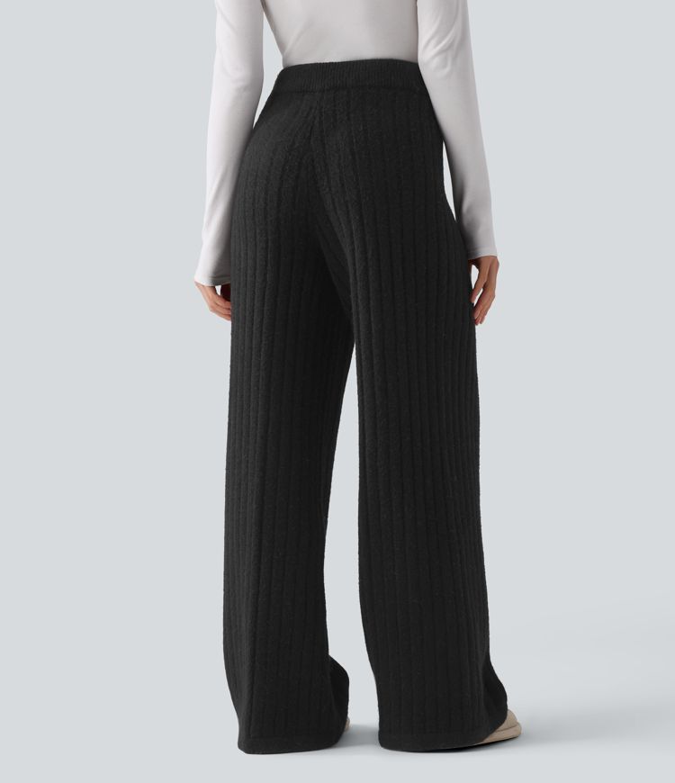 Pantalones anchos tipo suéter de tiro medio con cordón para estar en casa