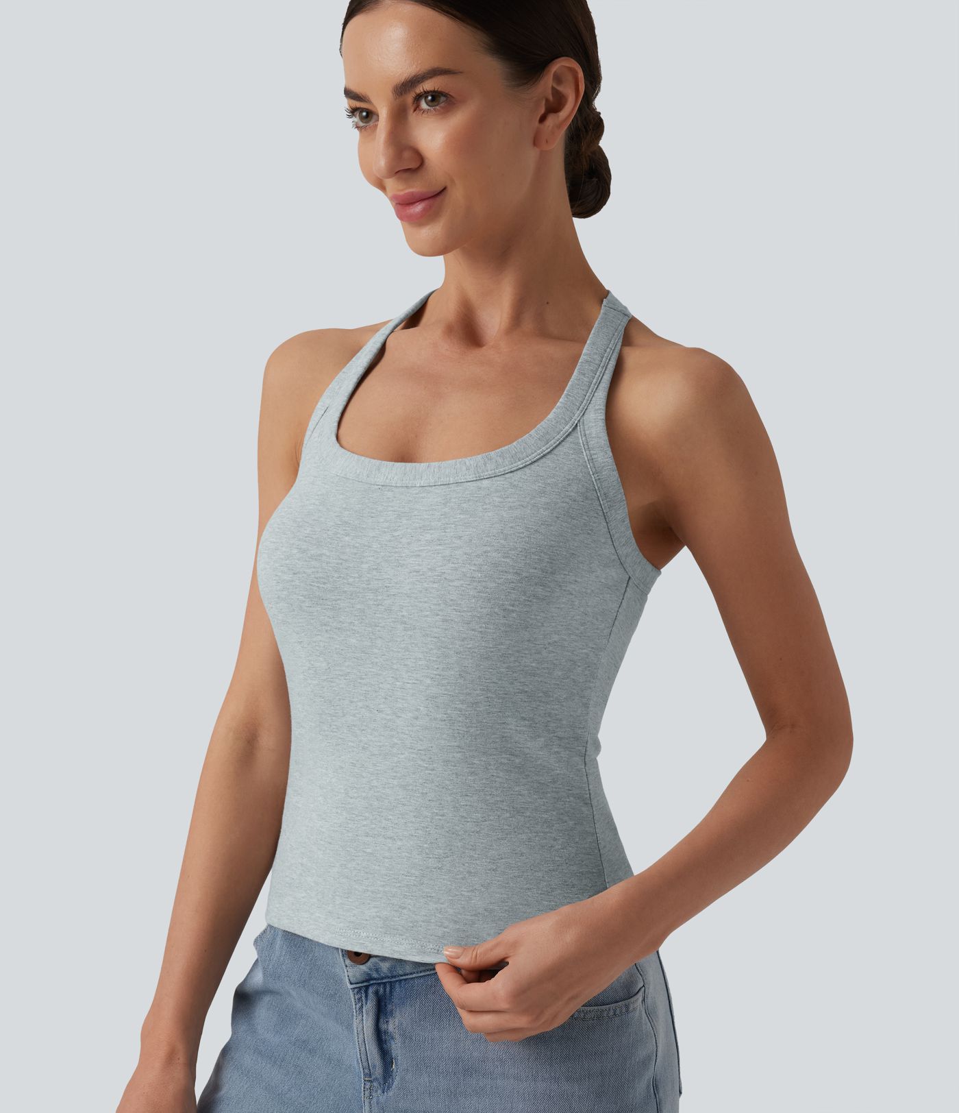 Halara Cotton Jersey Racerback Ultra-slim Casual Tank Top