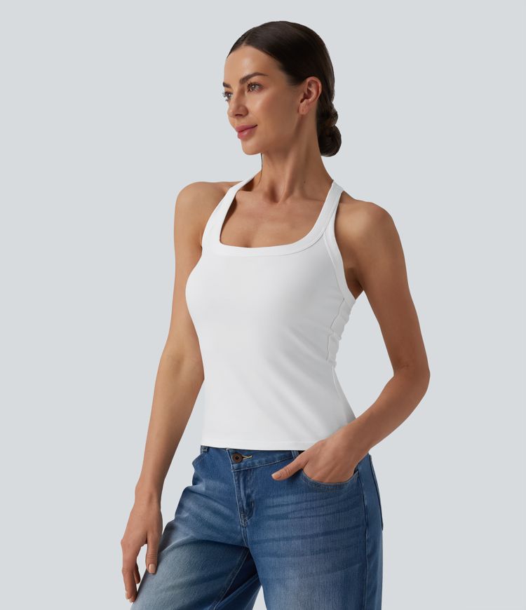 Halara Cotton Jersey Racerback Ultra-slim Casual Tank Top