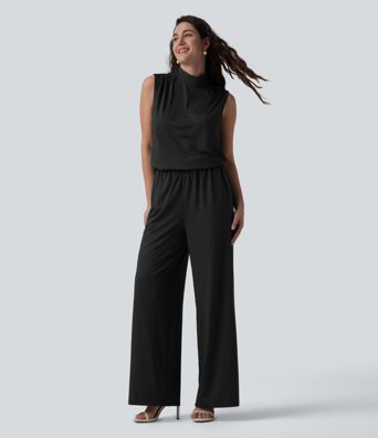 Stand Collar Sleeveless Straight Leg Bridesmaid And Wedding Guest Jumpsuit with Pockets-Easy Peezy