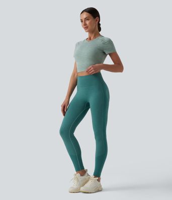 Round Neck Short Sleeve Cut Out Cropped Workout Sports Top