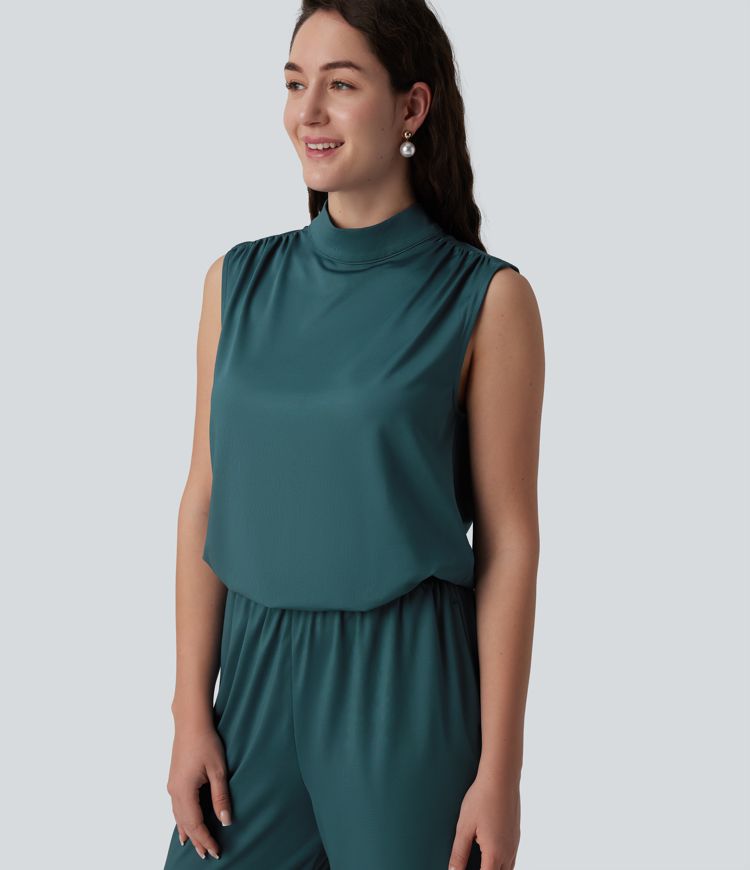 Ärmelloser Jumpsuit mit Stehkragen, Seitentaschen und geradem Bein für Brautjungfern und Hochzeitsgäste - Easy Peezy