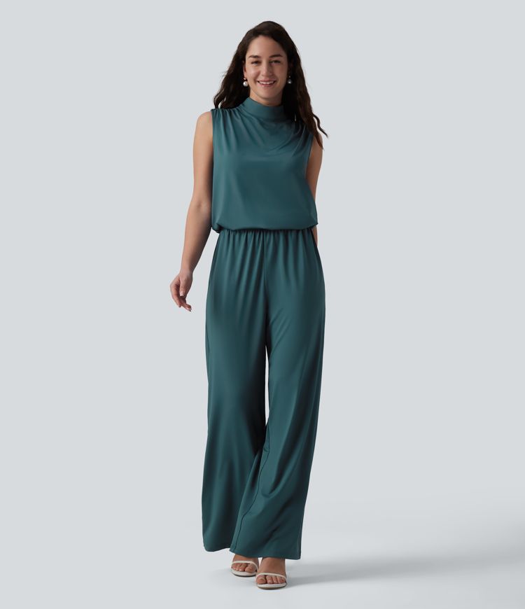 Ärmelloser Jumpsuit mit Stehkragen, Seitentaschen und geradem Bein für Brautjungfern und Hochzeitsgäste - Easy Peezy