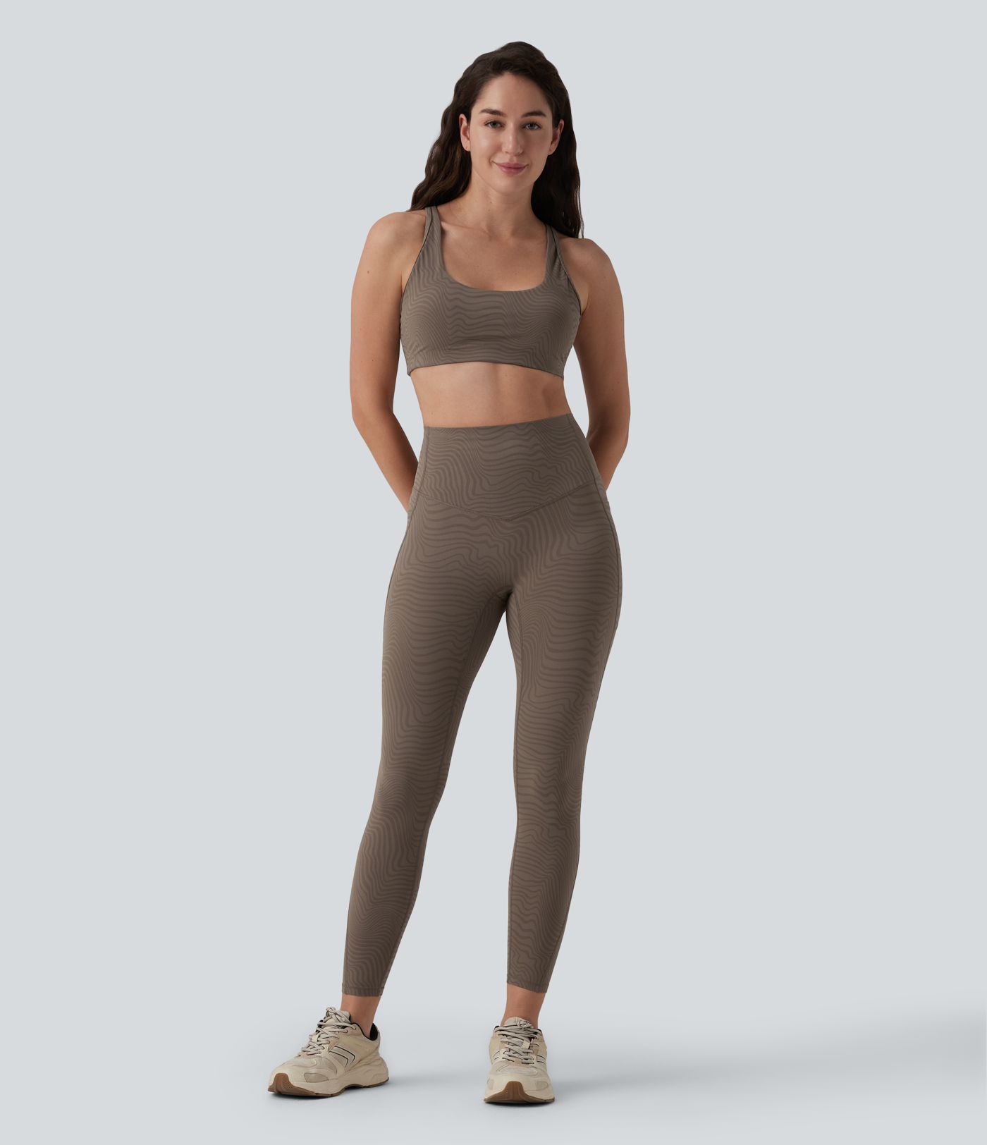 Halara UltraSculpt™ Legging running gainant ventre plat taille haute imprimé rayures ondulées avec poches