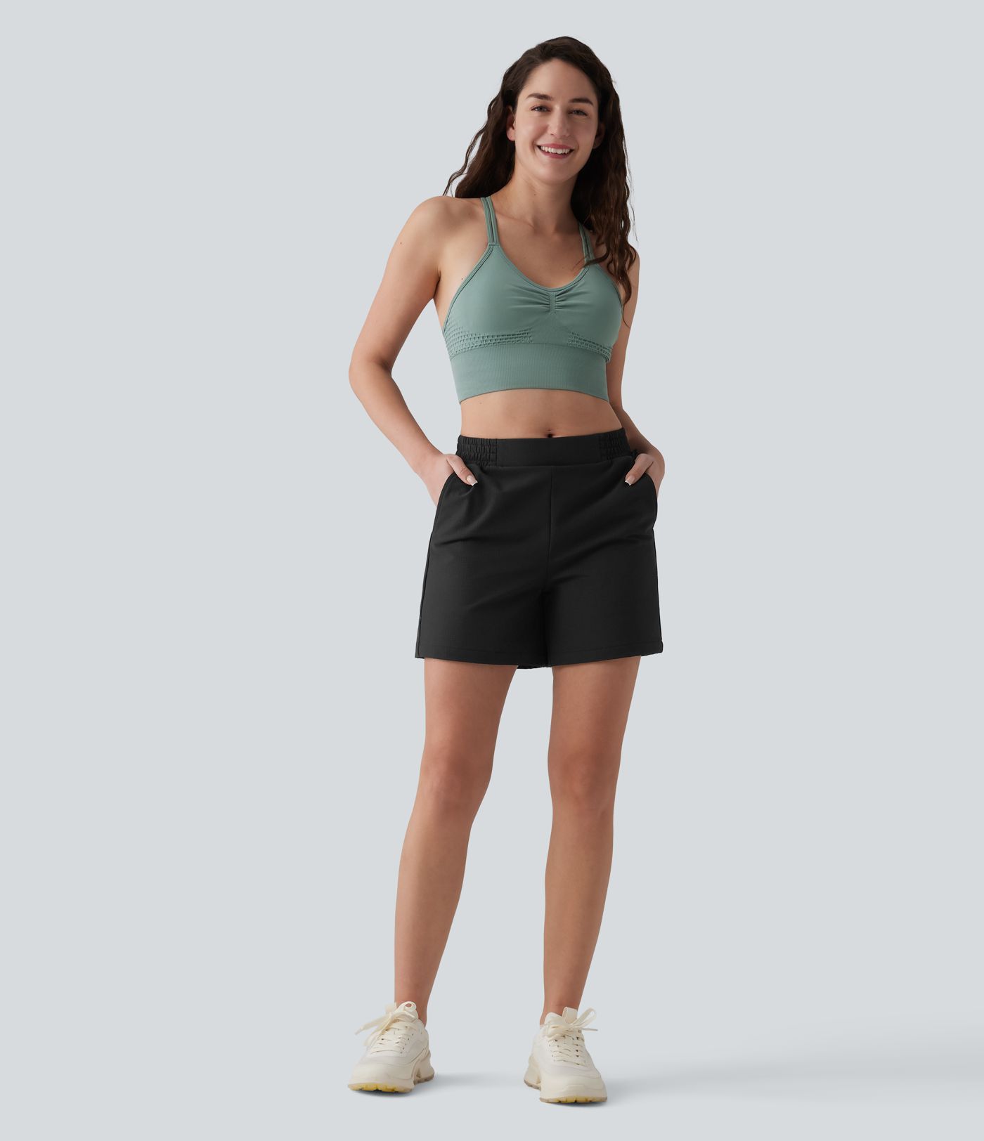 Mid Rise Quick Dry Crinkle Running Shorts with Pockets Mid Rise Quick Dry Crinkle Running Shorts with Pockets
