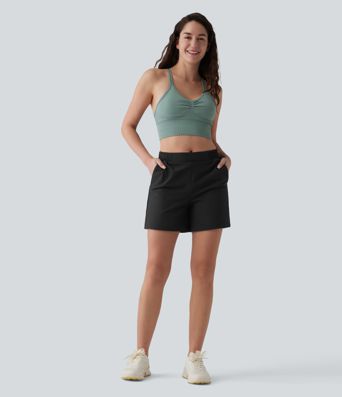 Mid Rise Quick Dry Crinkle Running Shorts with Pockets Mid Rise Quick Dry Crinkle Running Shorts with Pockets