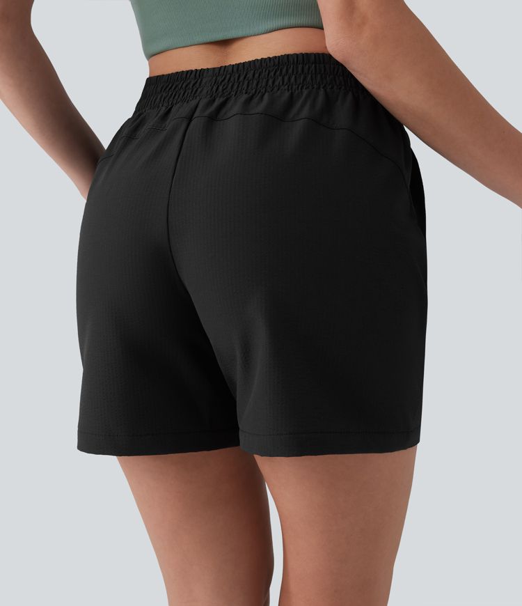 Mid Rise Quick Dry Crinkle Running Shorts with Pockets Mid Rise Quick Dry Crinkle Running Shorts with Pockets