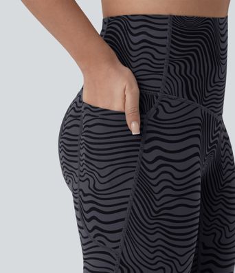 Halara UltraSculpt™ Legging running gainant ventre plat taille haute imprimé rayures ondulées avec poches