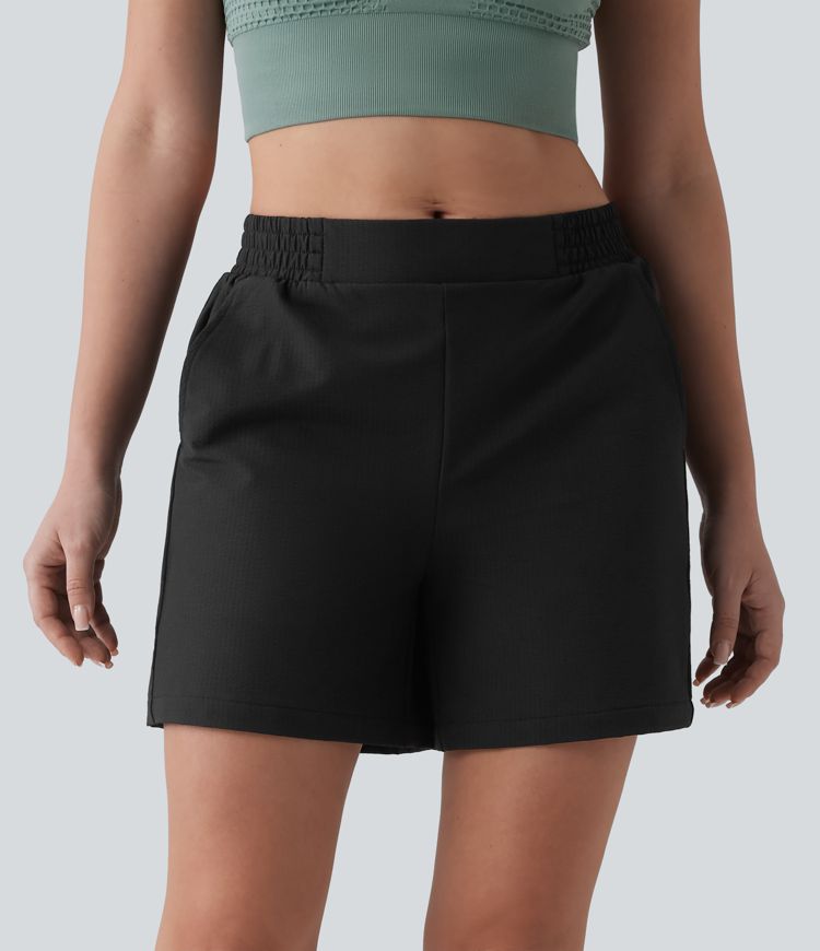 Mid Rise Quick Dry Crinkle Running Shorts with Pockets Mid Rise Quick Dry Crinkle Running Shorts with Pockets