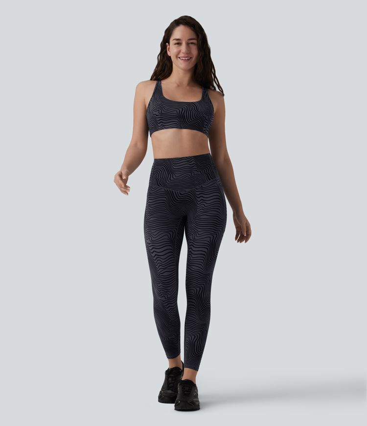 Halara UltraSculpt™ Legging running gainant ventre plat taille haute imprimé rayures ondulées avec poches