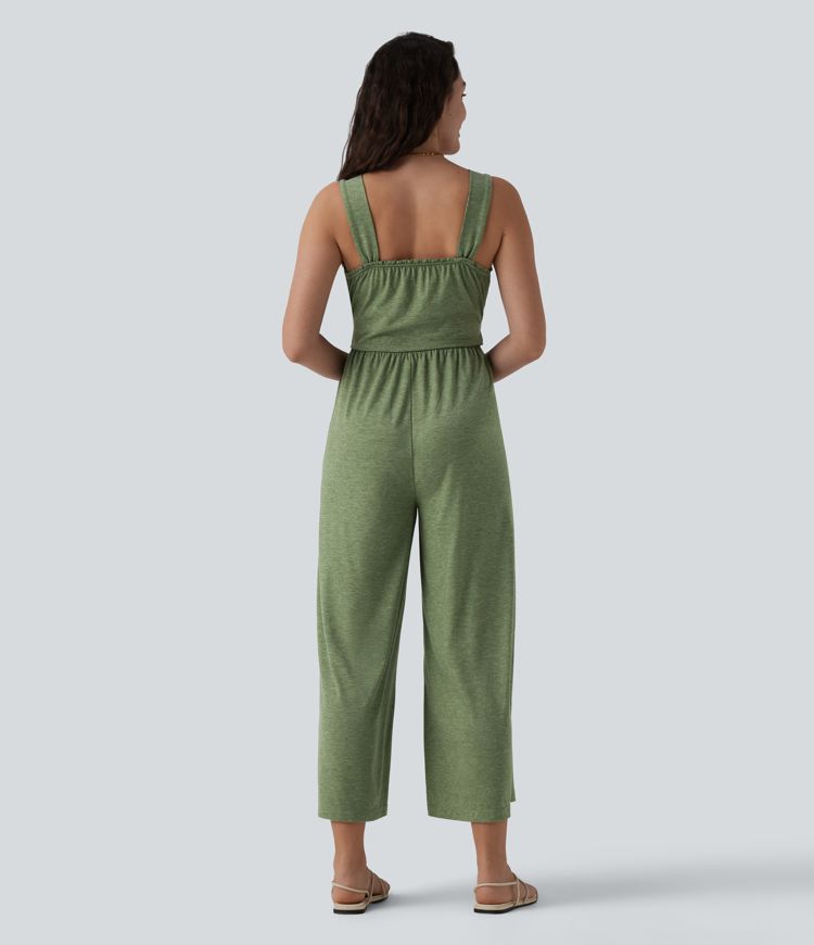 Ärmelloser 7/8-Urlaubs-Jumpsuit mit Seitentaschen und Rüschensaum - Easy Peezy