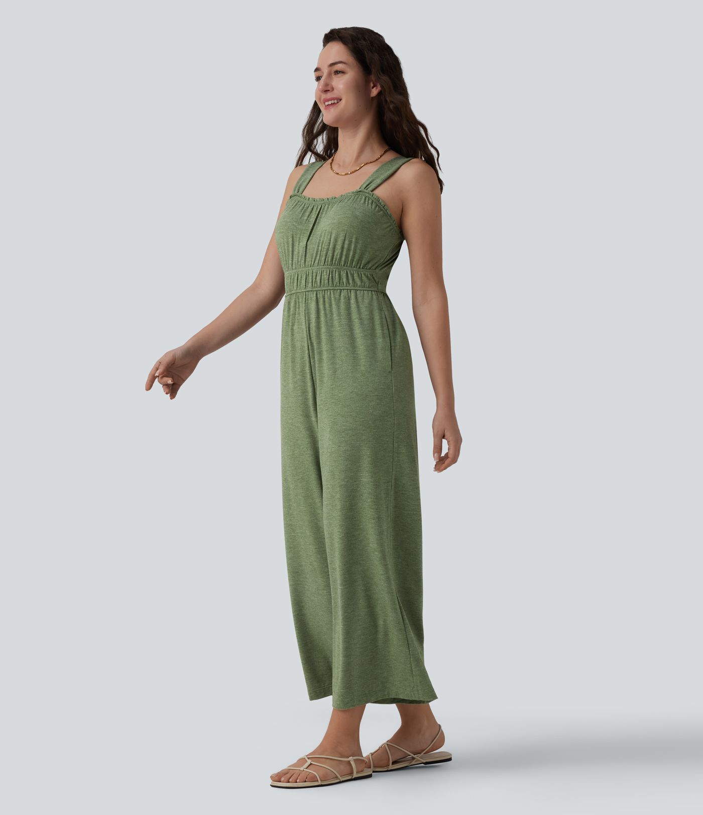 Ärmelloser 7/8-Urlaubs-Jumpsuit mit Seitentaschen und Rüschensaum - Easy Peezy