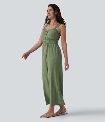 Ärmelloser 7/8-Urlaubs-Jumpsuit mit Seitentaschen und Rüschensaum - Easy Peezy