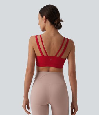 SoftlyZero™ Przewiewny sportowy biustonosz do jogi o ujawnionym podparciu, z pojawiającymi się ramiączkami, wychodzącymi z i określonym materiałem — UPF50+