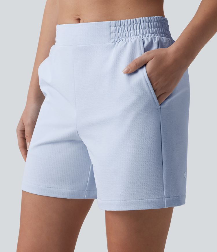 Mid Rise Quick Dry Crinkle Running Shorts with Pockets
