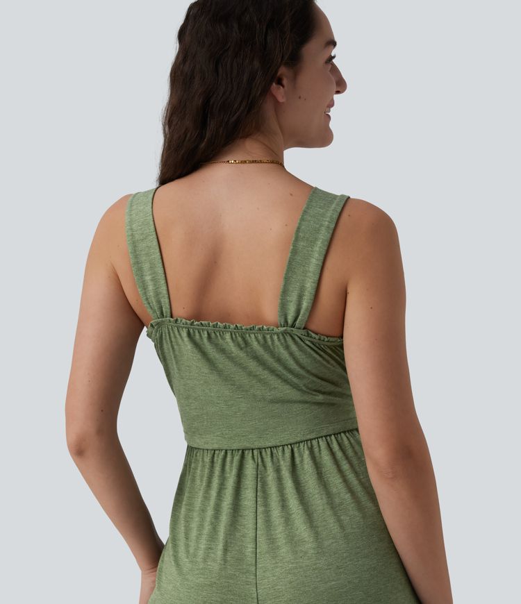 Ärmelloser 7/8-Urlaubs-Jumpsuit mit Seitentaschen und Rüschensaum - Easy Peezy