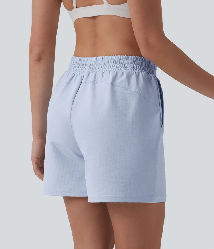 Mid Rise Quick Dry Crinkle Running Shorts with Pockets