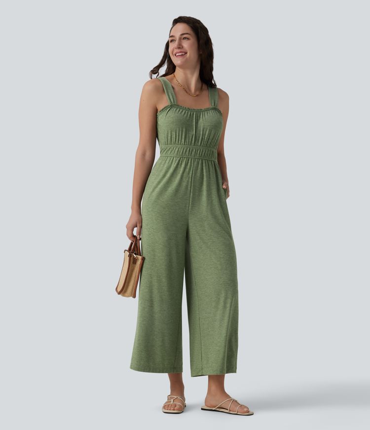 Ärmelloser 7/8-Urlaubs-Jumpsuit mit Seitentaschen und Rüschensaum - Easy Peezy