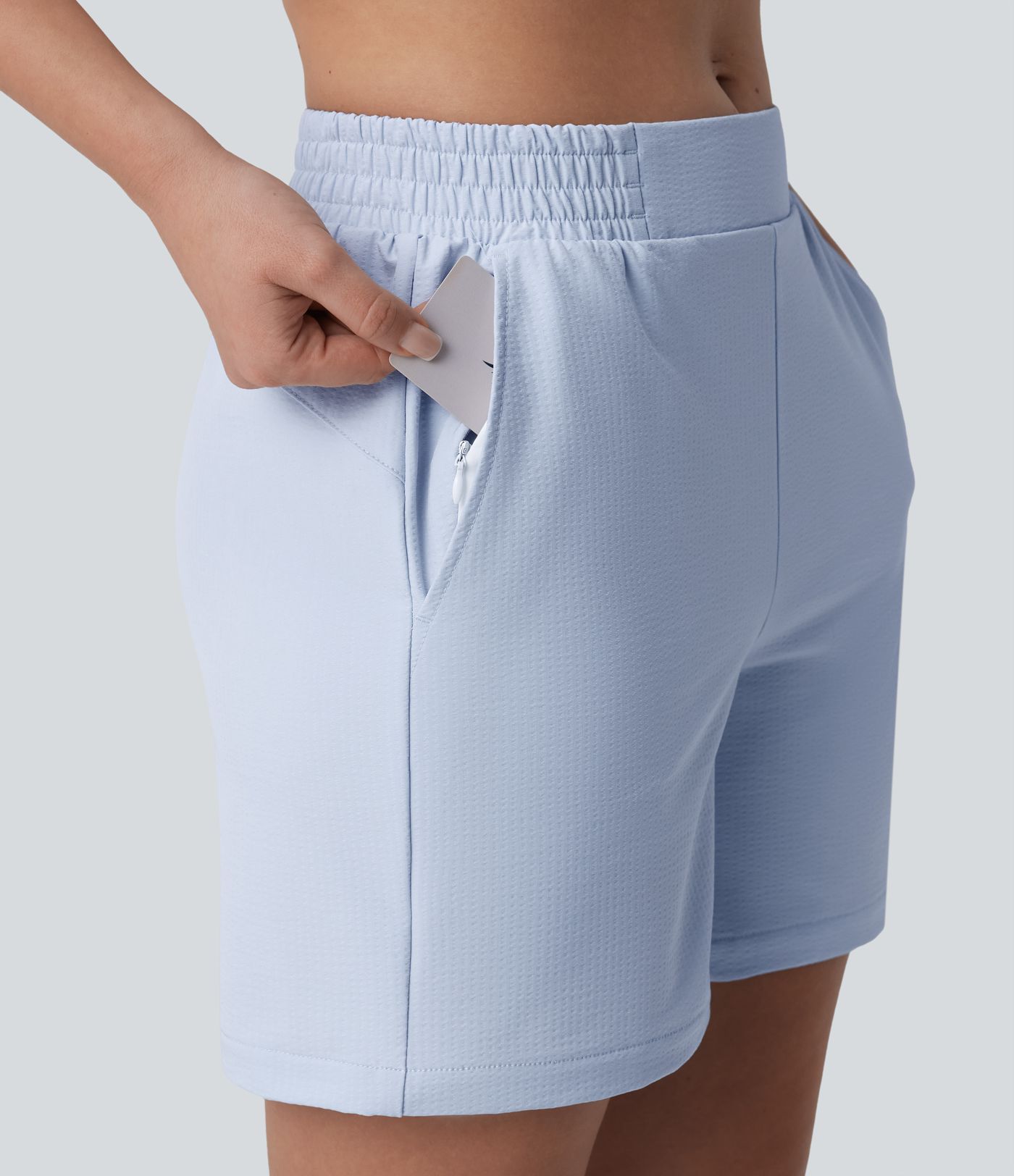 Mid Rise Quick Dry Crinkle Running Shorts with Pockets