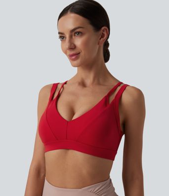 SoftlyZero™ Przewiewny sportowy biustonosz do jogi o ujawnionym podparciu, z pojawiającymi się ramiączkami, wychodzącymi z i określonym materiałem — UPF50+