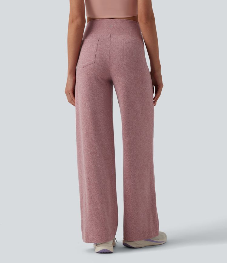 Pantalon de yoga chiné taille haute à jambes droites avec poches