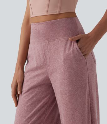 Pantalon de yoga chiné taille haute à jambes droites avec poches