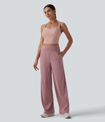 Pantalon de yoga chiné taille haute à jambes droites avec poches