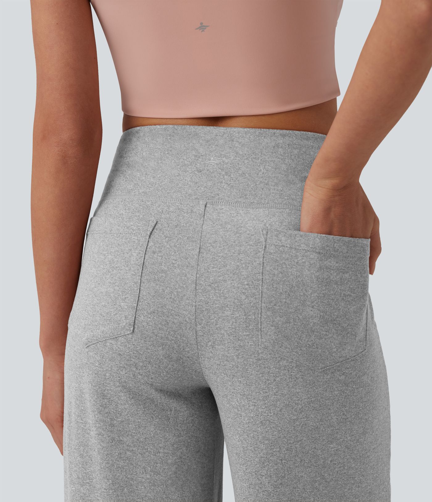 High Waisted Straight Leg Yoga Heathered Trousers with Pockets