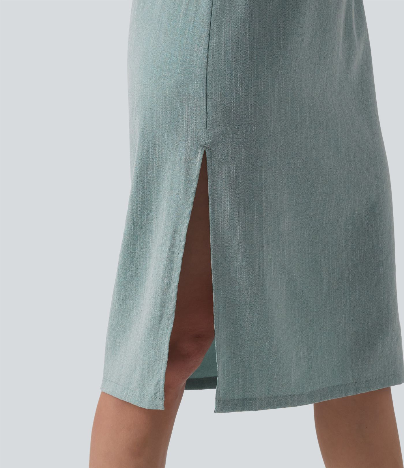 Short Sleeve 2-Piece Midi Work Linen-Feel Shirt Dress