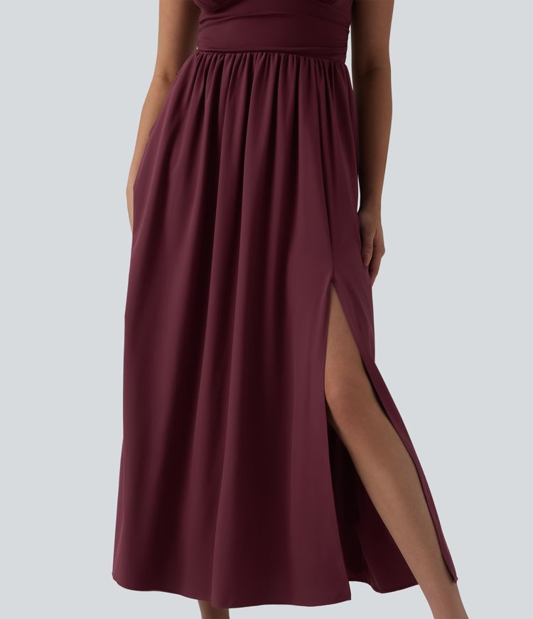 Ärmelloses, fließendes Maxikleid mit V-Ausschnitt