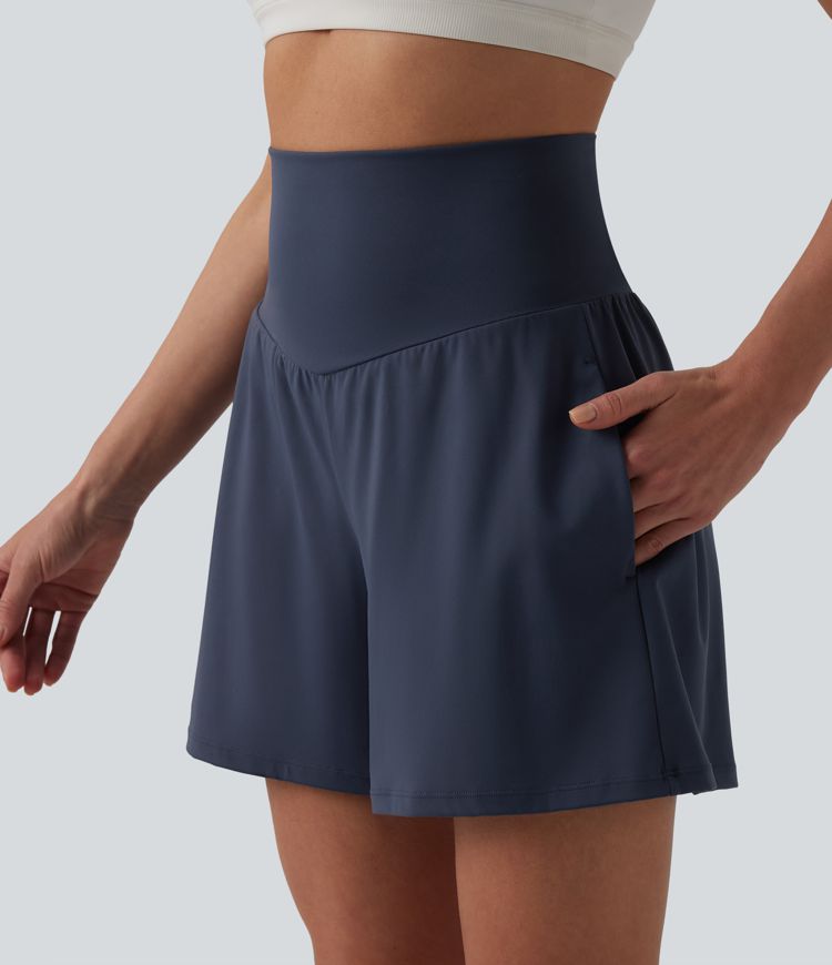 SoftlyZero™ Airy — șorturi de yoga cu talie înaltă, buzunare și senzație răcoroasă, 5''