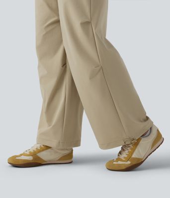 Mid Rise Drawstring Ruched Baggy Stretchy Poplin Casual Parachute Trousers with Pockets