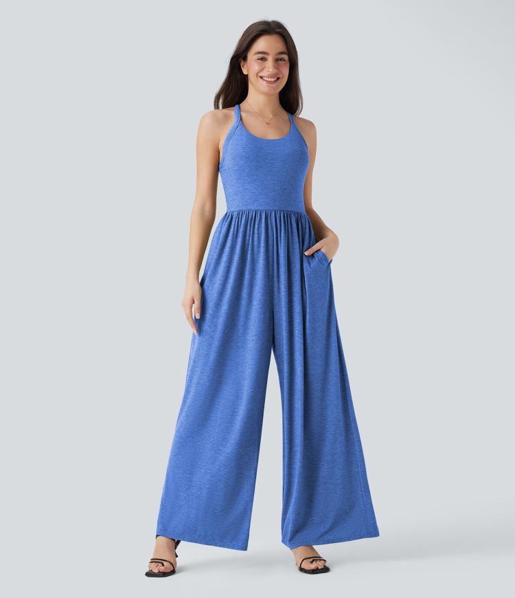 Built-in Bra Wide Leg Casual Jumpsuit with Pockets-Easy Peezy Edition