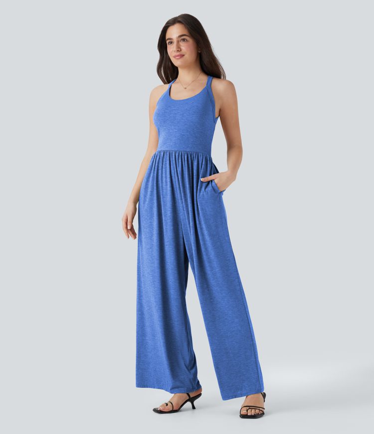 Built-in Bra Wide Leg Casual Jumpsuit with Pockets-Easy Peezy Edition