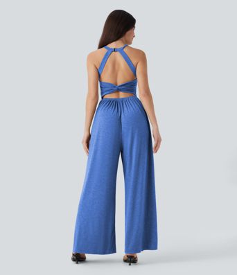 Built-in Bra Wide Leg Casual Jumpsuit with Pockets-Easy Peezy Edition