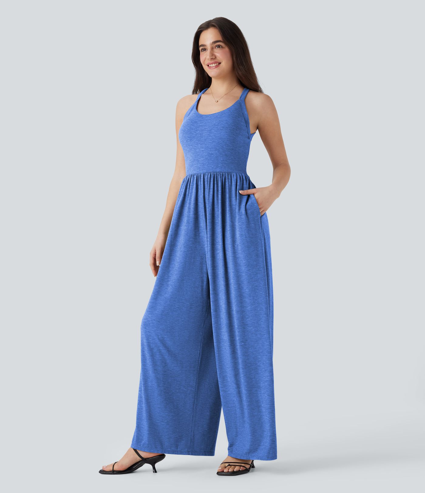Built-in Bra Wide Leg Casual Jumpsuit with Pockets-Easy Peezy Edition