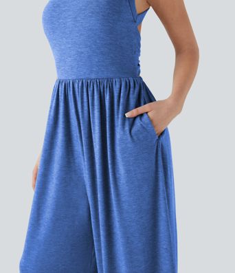 Built-in Bra Wide Leg Casual Jumpsuit with Pockets-Easy Peezy Edition