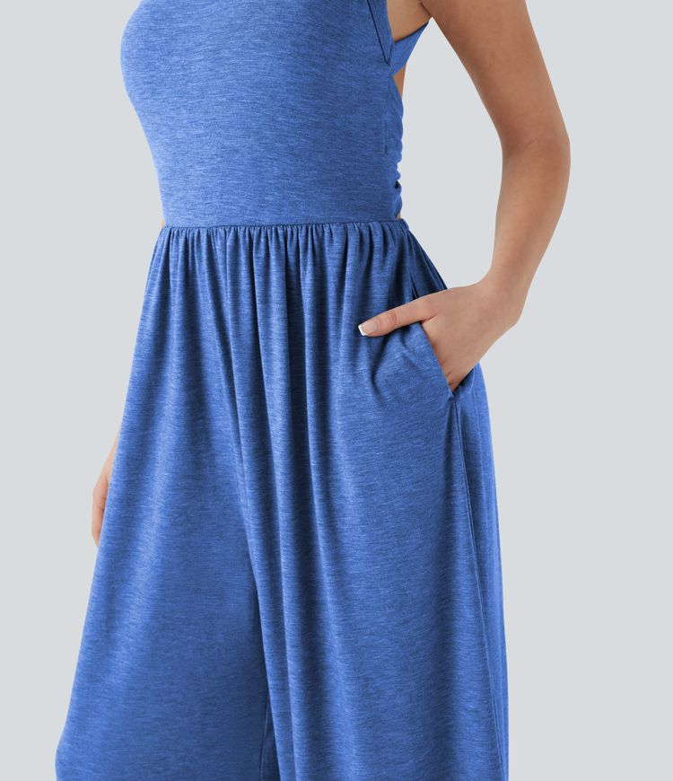 Built-in Bra Wide Leg Casual Jumpsuit with Pockets-Easy Peezy Edition