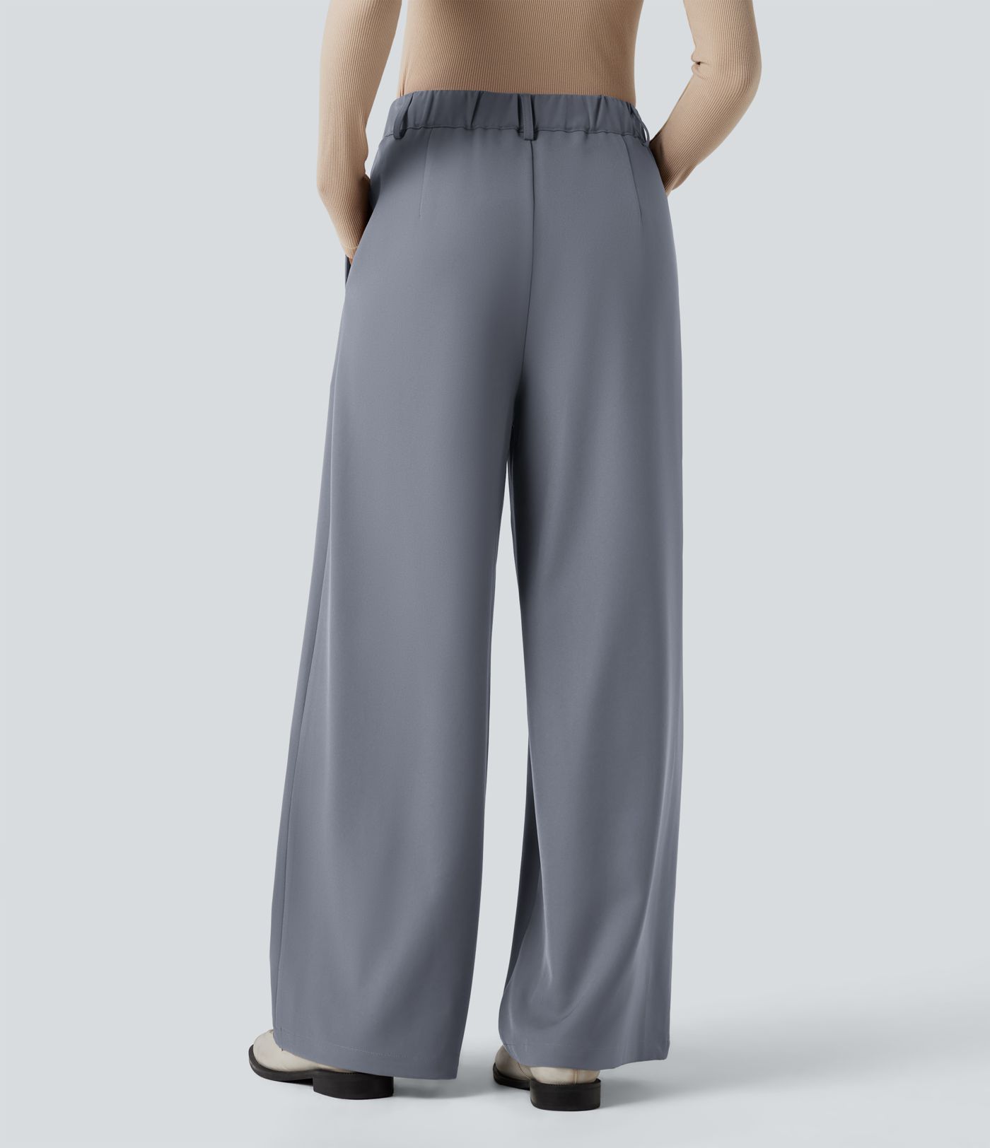 High-waisted Work Wide-leg Pants with Pockets
