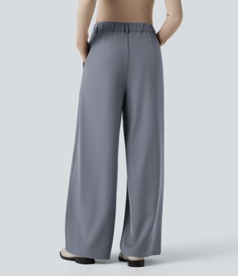High-waisted Work Wide-leg Pants with Pockets