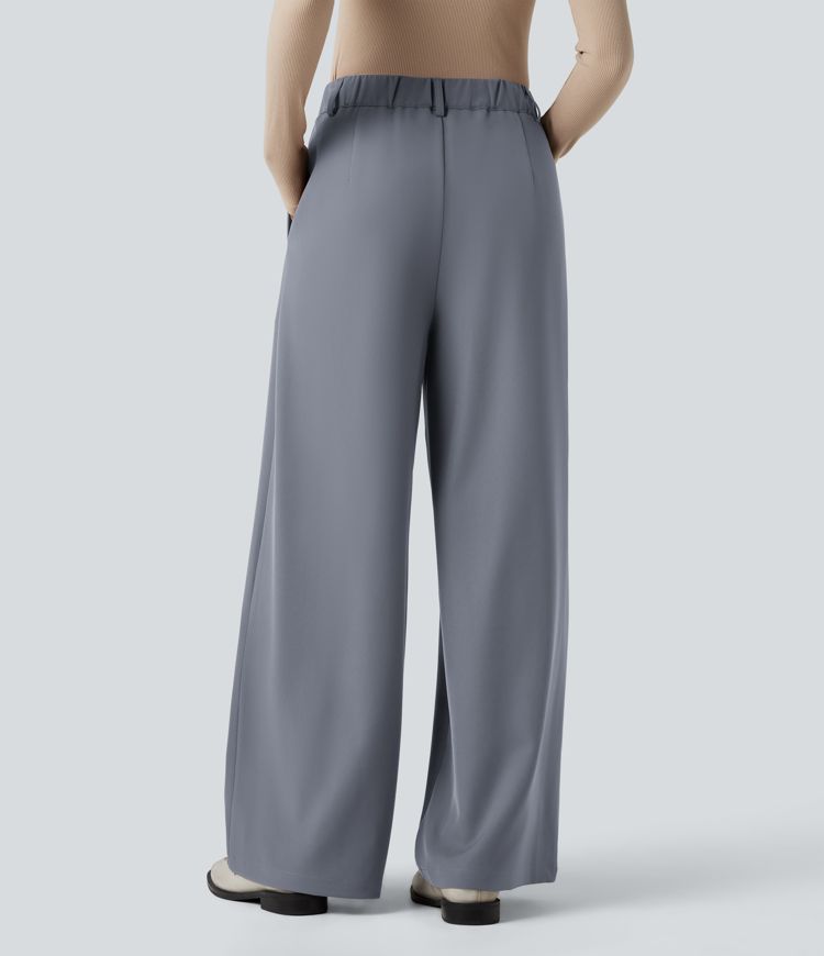 High-waisted Work Wide-leg Pants with Pockets