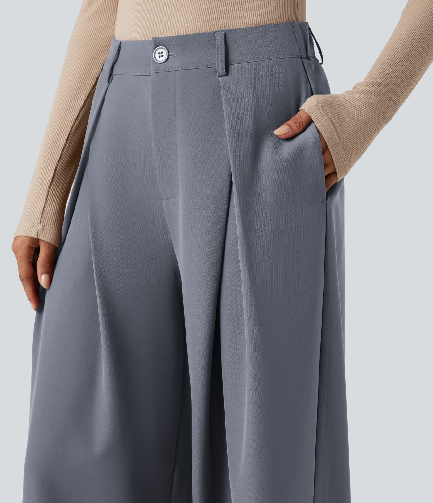 High-waisted Work Wide-leg Pants with Pockets