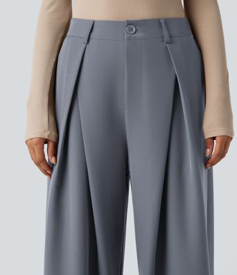 High-waisted Work Wide-leg Pants with Pockets