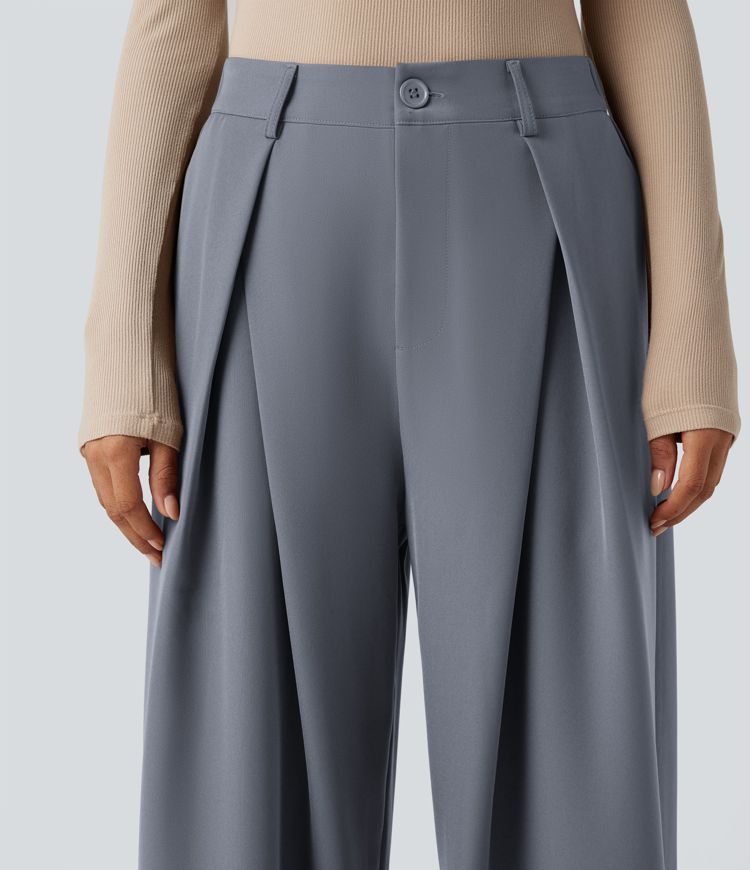 High-waisted Work Wide-leg Pants with Pockets