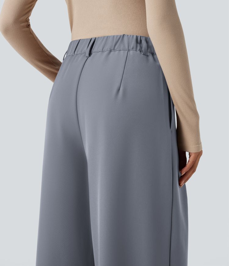 High-waisted Work Wide-leg Pants with Pockets