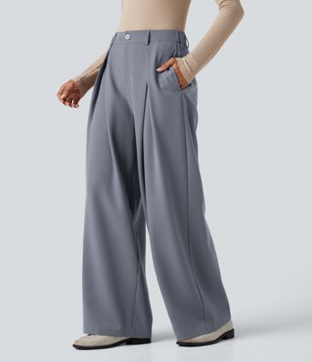 High-waisted Work Wide-leg Pants with Pockets