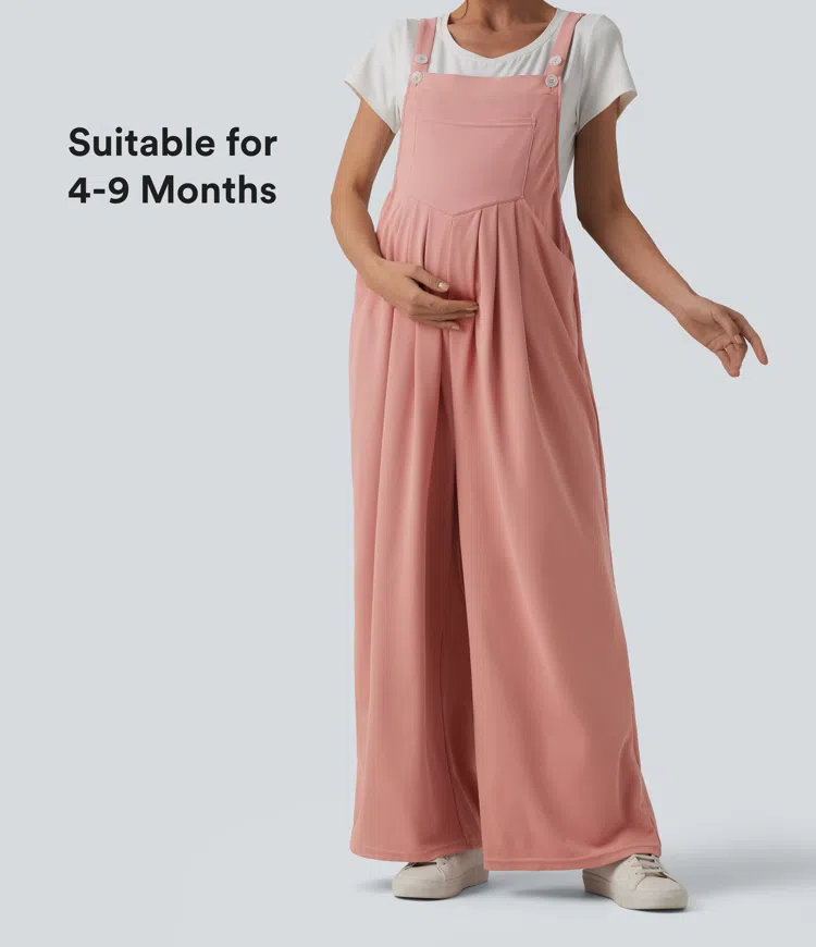 Adjustable Straps Waffle Casual Maternity Dungarees with Pockets
