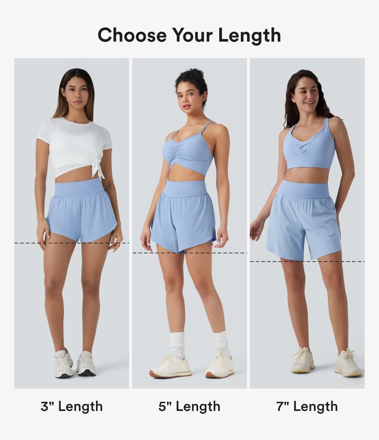 SoftlyZero™ QuickDry High Waisted Tummy Control Reflective Dots Crossover Hem 2-in-1 Running Shorts 7'' with Pockets